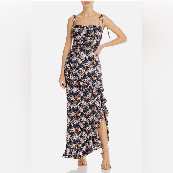 Black Floral Satin Dress - Picture 1 of 4
